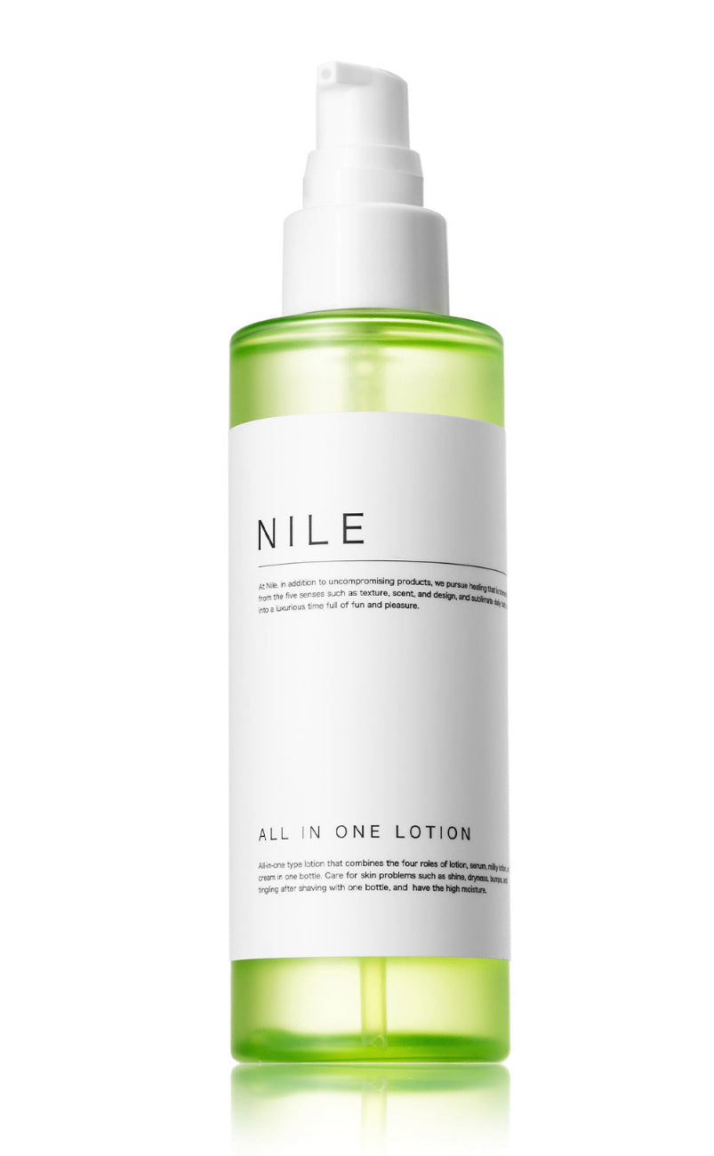 NILE all-in-one lotion bottle on a white background